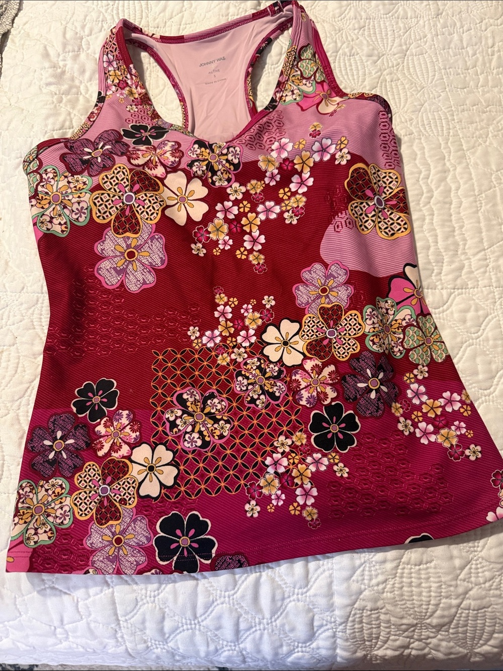 Johnny Was Pink and Magenta Floral Racerback Tank